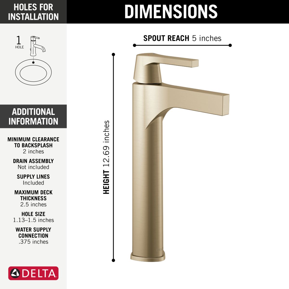 DELTA Zura Single Handle Vessel Bathroom Faucet — Champagne Bronze