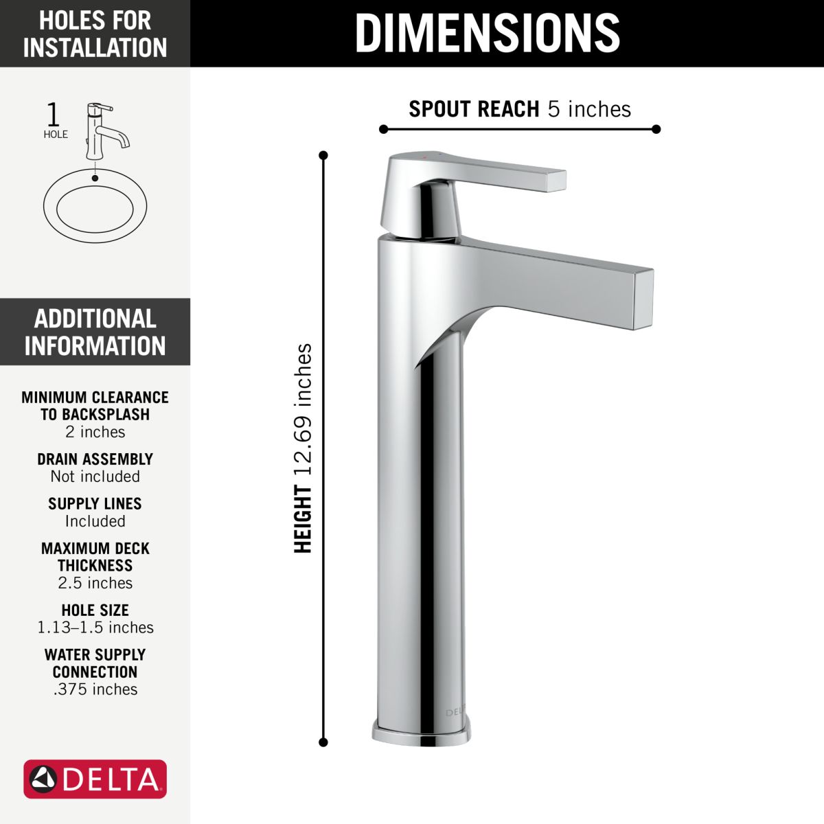 DELTA Zura Single Handle Vessel Bathroom Faucet — Chrome