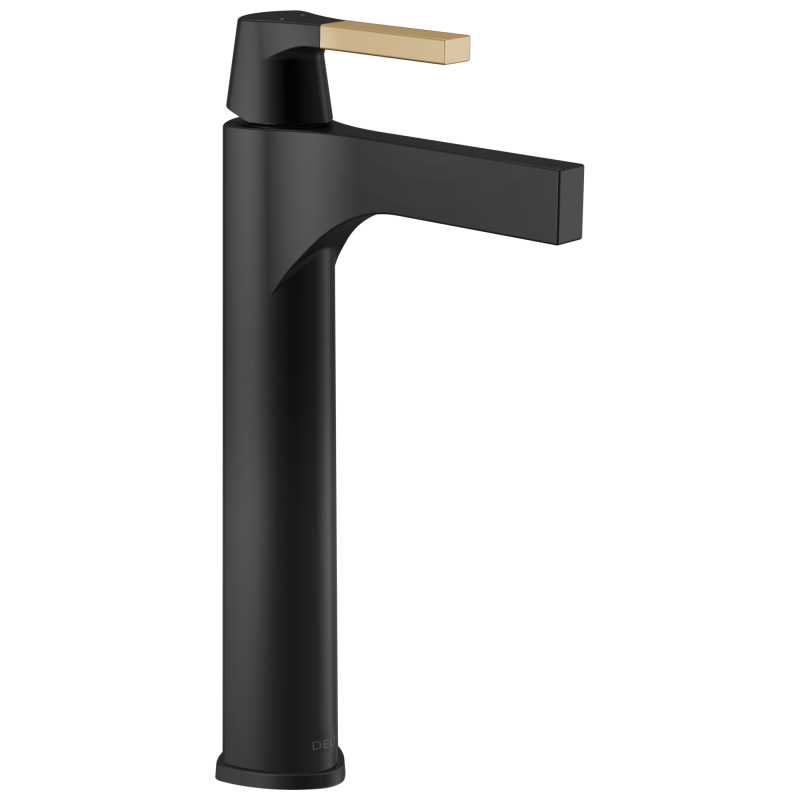 DELTA Zura Single Handle Vessel Bathroom Faucet — Matte Black / Champagne Bronze