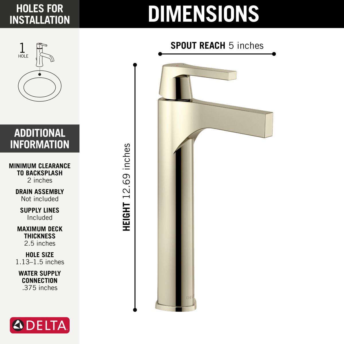 DELTA Zura Single Handle Vessel Bathroom Faucet — Polished Nickel
