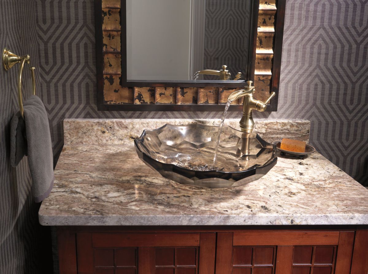 DELTA Cassidy Single Handle Channel Vessel Bathroom Faucet — Champagne Bronze