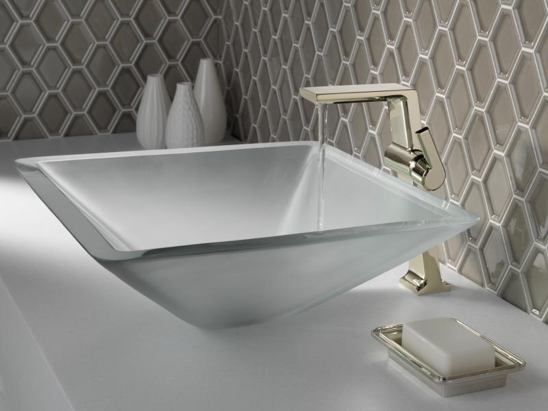 DELTA Pivotal Single Handle Vessel Bathroom Faucet — Lumicoat® Polished Nickel