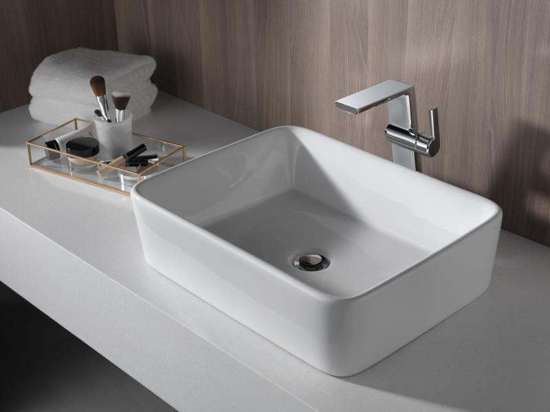 DELTA Pivotal Single Handle Vessel Bathroom Faucet — Lumicoat® Chrome