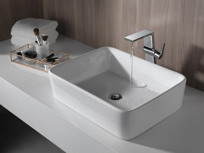 DELTA Pivotal Single Handle Vessel Bathroom Faucet — Lumicoat® Chrome