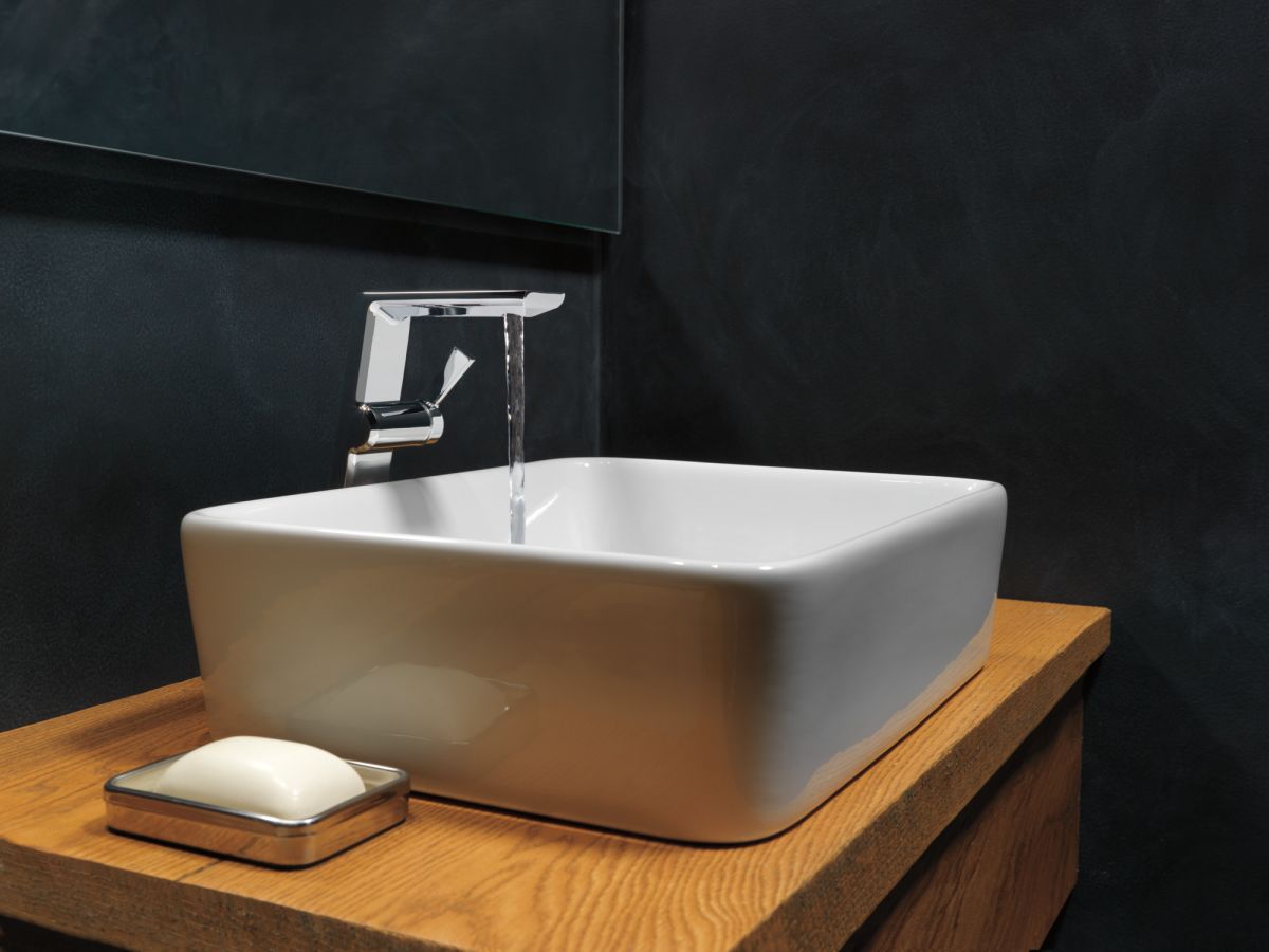 DELTA Pivotal Single Handle Vessel Bathroom Faucet — Lumicoat® Chrome