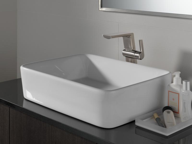 DELTA Pivotal Single Handle Vessel Bathroom Faucet — Lumicoat® Stainless