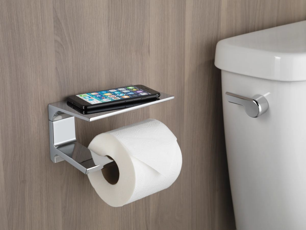 DELTA Pivotal Tissue Holder with Shelf — Chrome