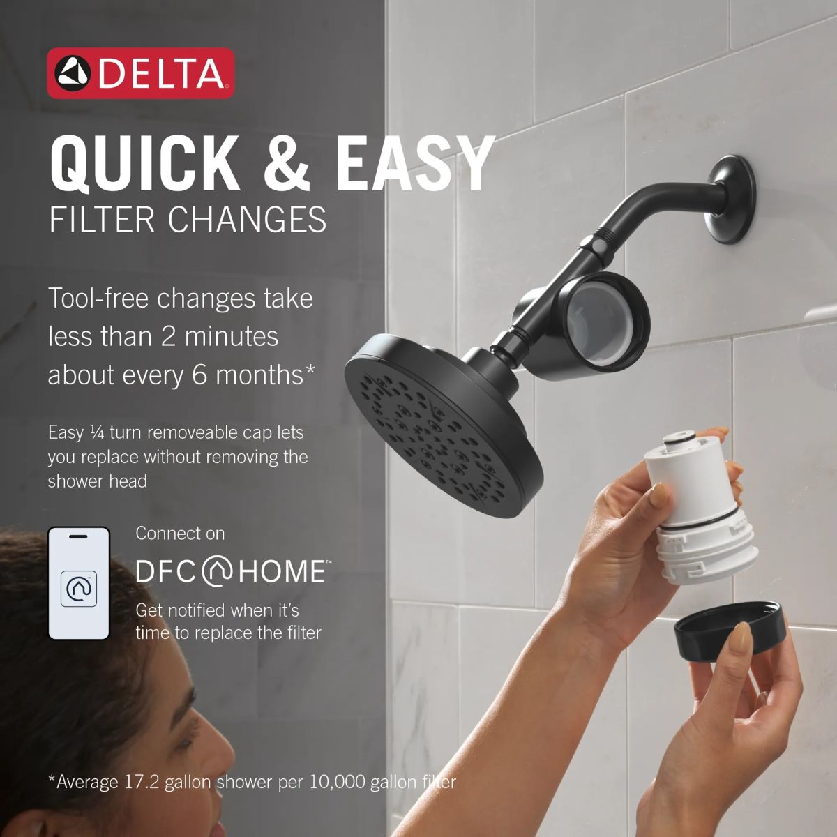 DELTA Clarifi Standard Shower Filter Attachment — Matte Black