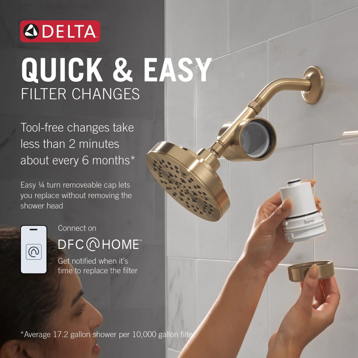 DELTA Clarifi Standard Shower Filter Attachment — Champagne Bronze
