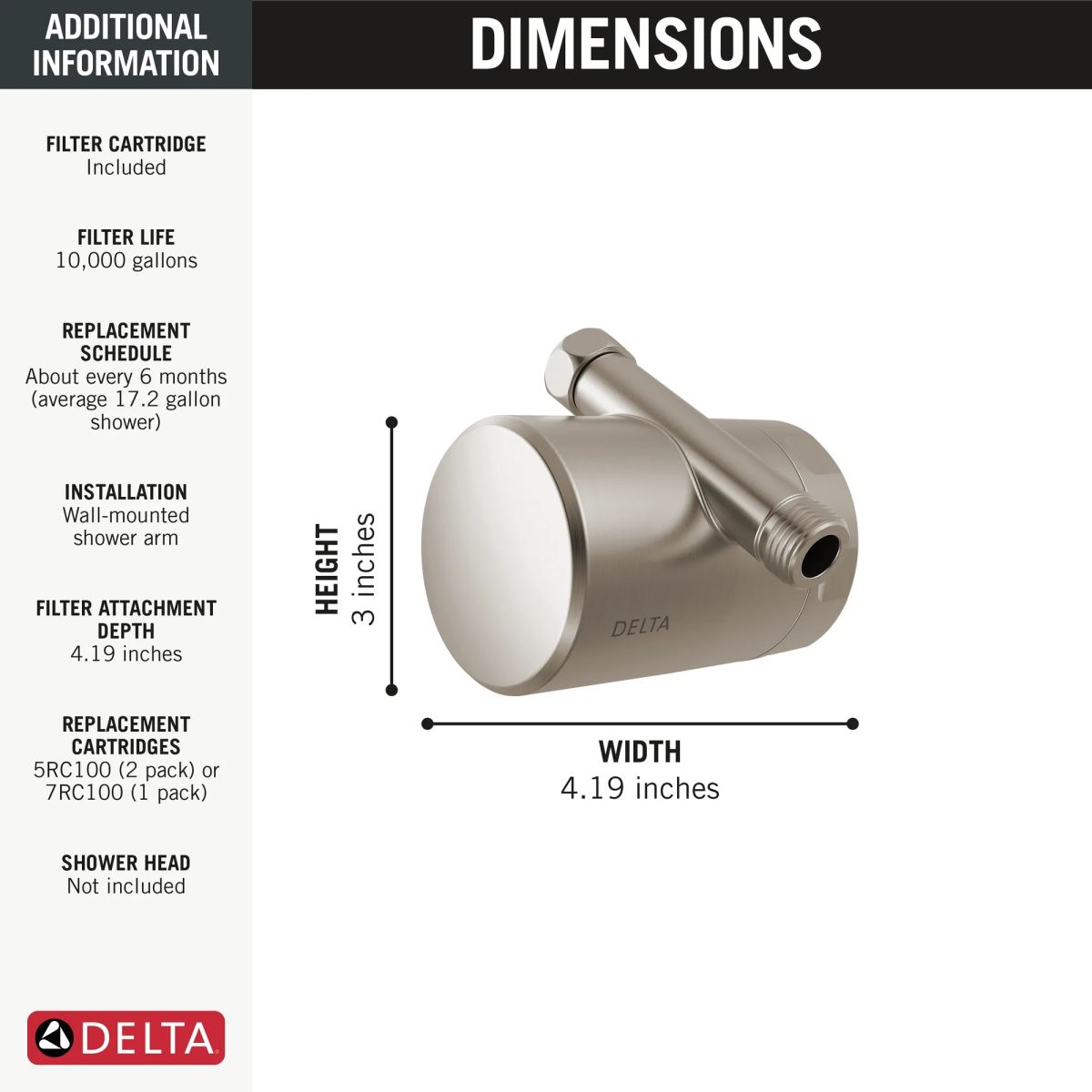 DELTA Clarifi Standard Shower Filter Attachment — Stainless
