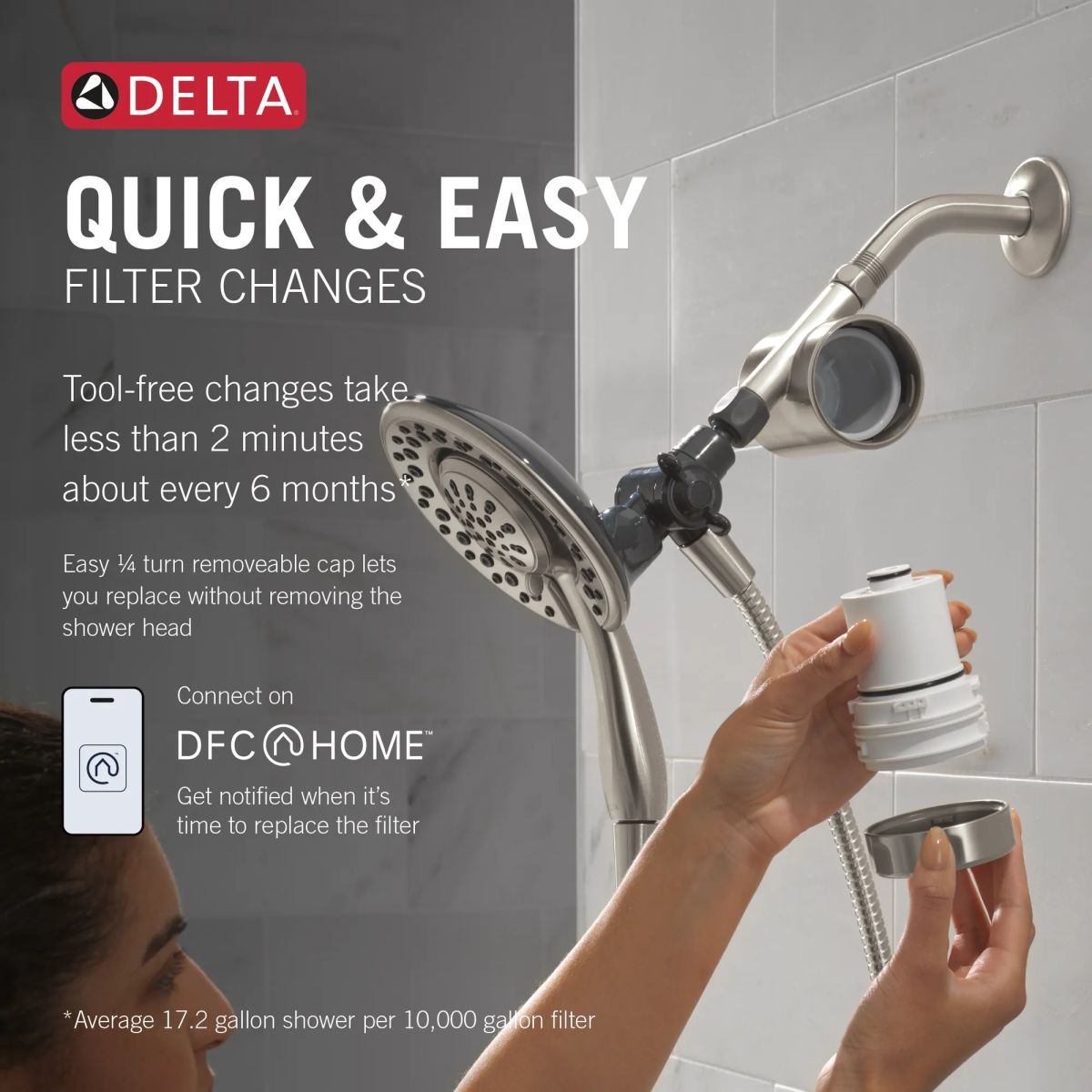 DELTA Clarifi Shower Filter Attachment with 4-Setting In2ition — Spotshield Brushed Nickel