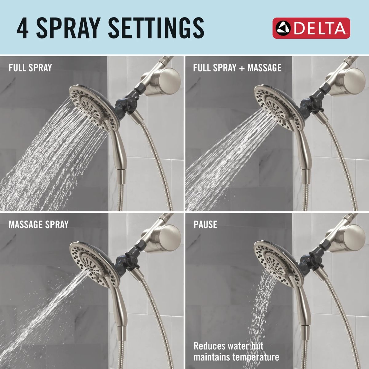 DELTA Clarifi Shower Filter Attachment with 4-Setting In2ition — Spotshield Brushed Nickel