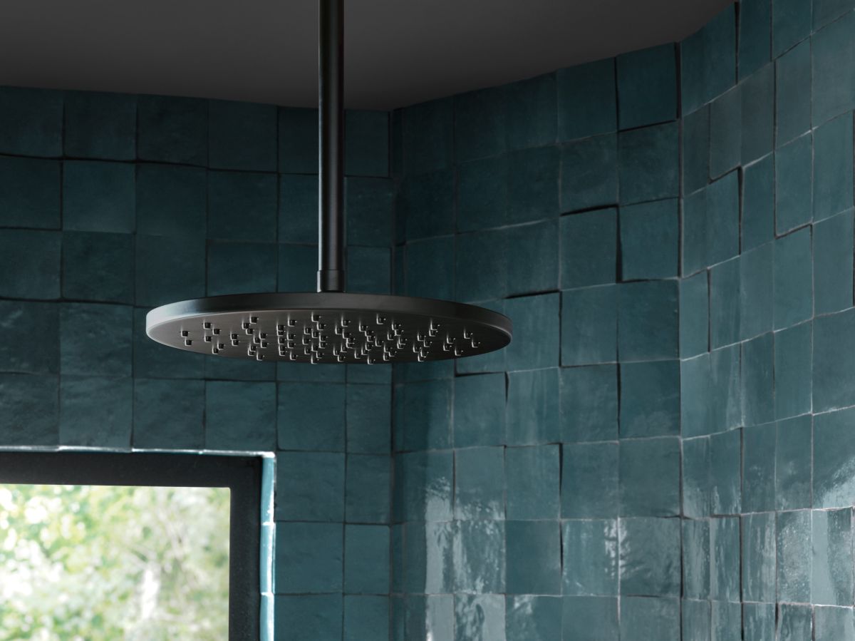 BRIZO Essential Shower 12" Linear Round Single-Function Raincan Shower Head - 1.75 GPM — Matte Black