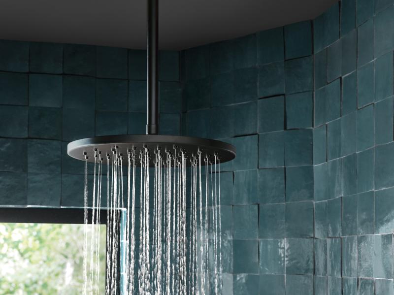 BRIZO Essential Shower 12" Linear Round Single-Function Raincan Shower Head - 1.75 GPM — Matte Black