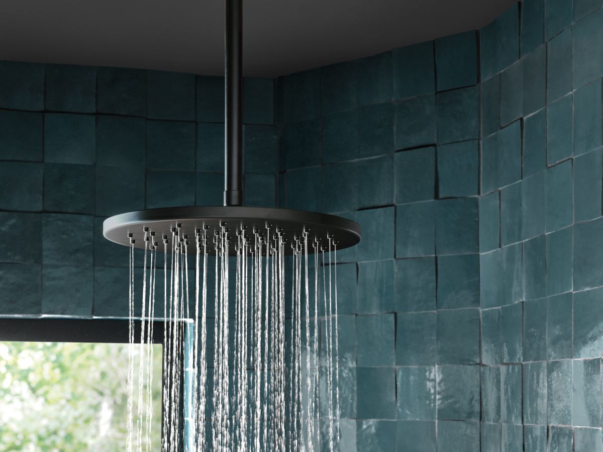 BRIZO Essential Shower 12" Linear Round Single-Function Raincan Shower Head - 1.75 GPM — Matte Black