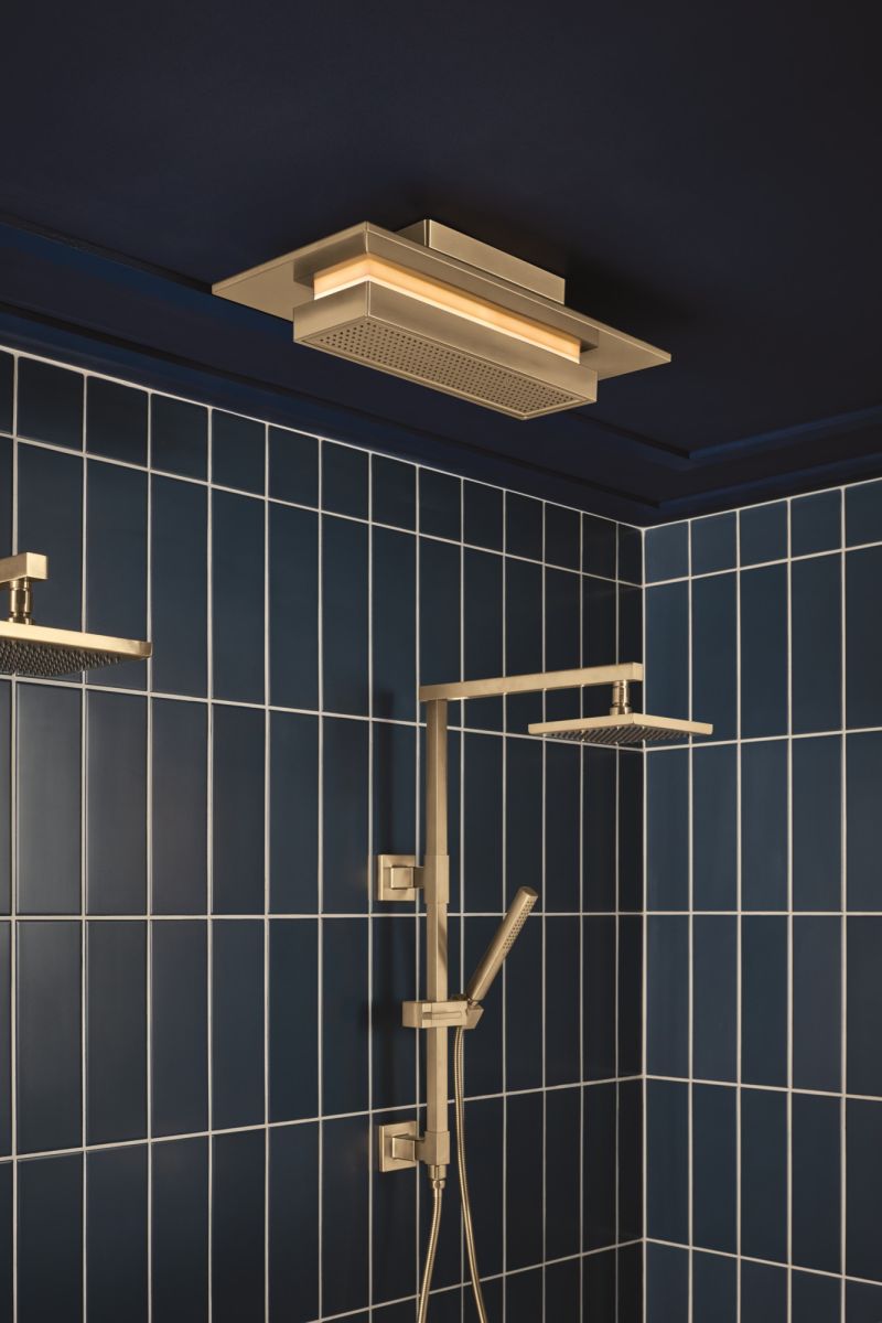 BRIZO Frank Lloyd Wright 21” Single-Function Raincan Shower Head with Integrated Lighting - 2.5 GPM — Luxe Gold