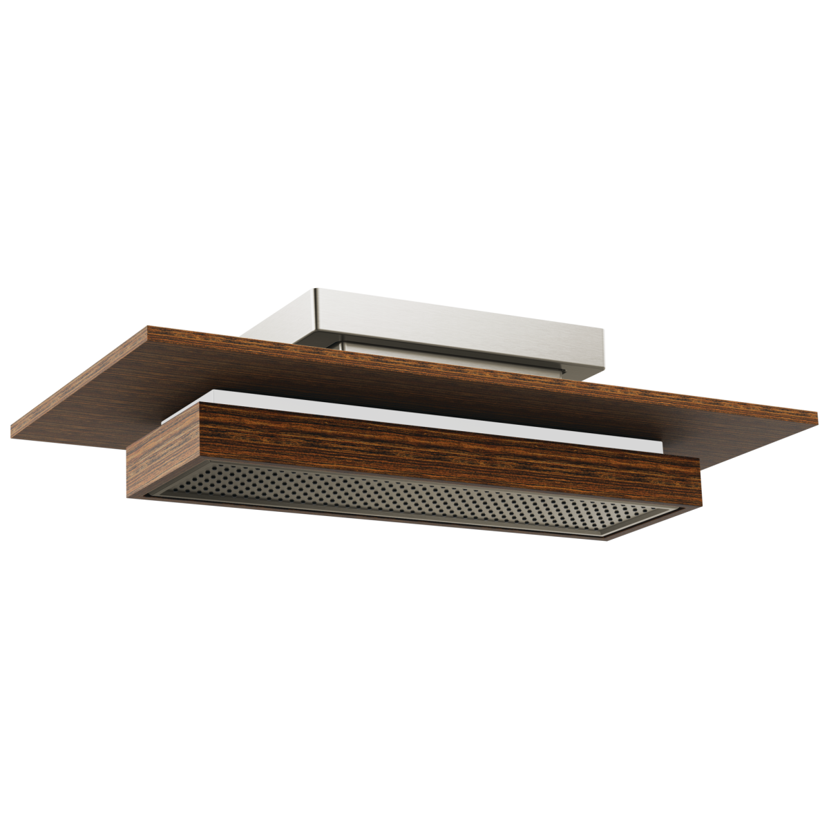 BRIZO Frank Lloyd Wright 21” Single-Function Raincan Shower Head with Integrated Lighting - 2.5 GPM — Luxe Nickel / Teak Wood