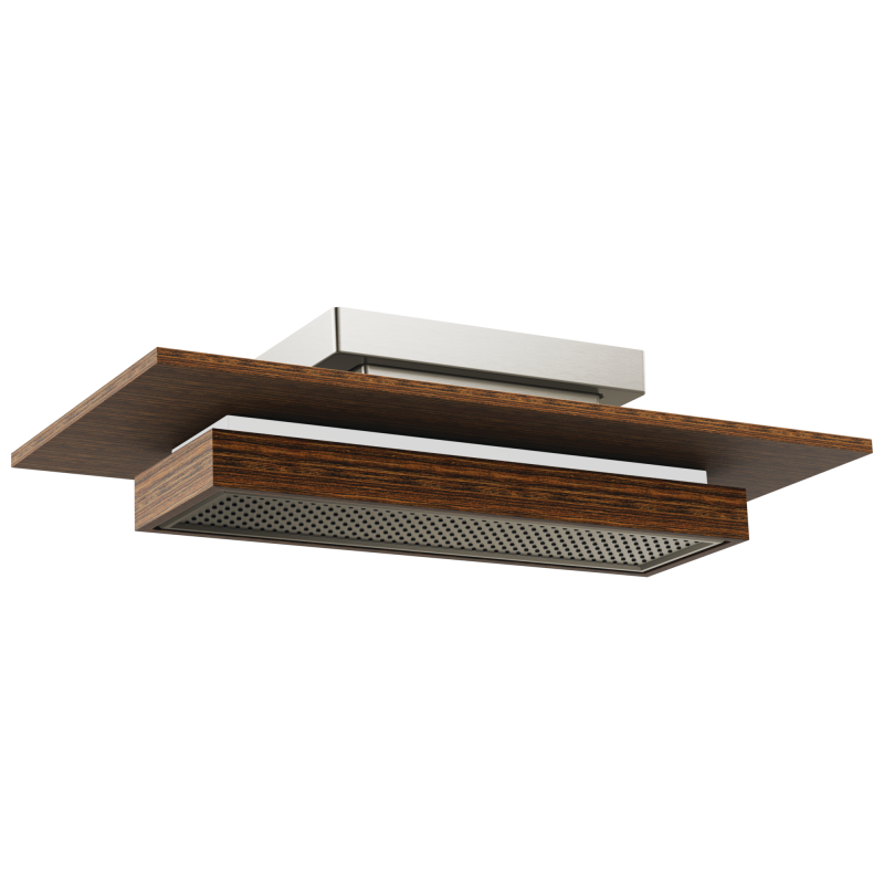 BRIZO Frank Lloyd Wright 21” Single-Function Raincan Shower Head with Integrated Lighting - 1.75 GPM — Luxe Nickel / Teak Wood