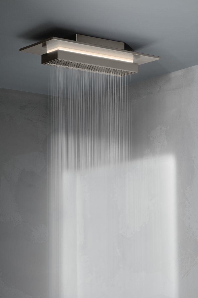 BRIZO Frank Lloyd Wright 21” Single-Function Raincan Shower Head with Integrated Lighting - 2.5 GPM — Luxe Steel