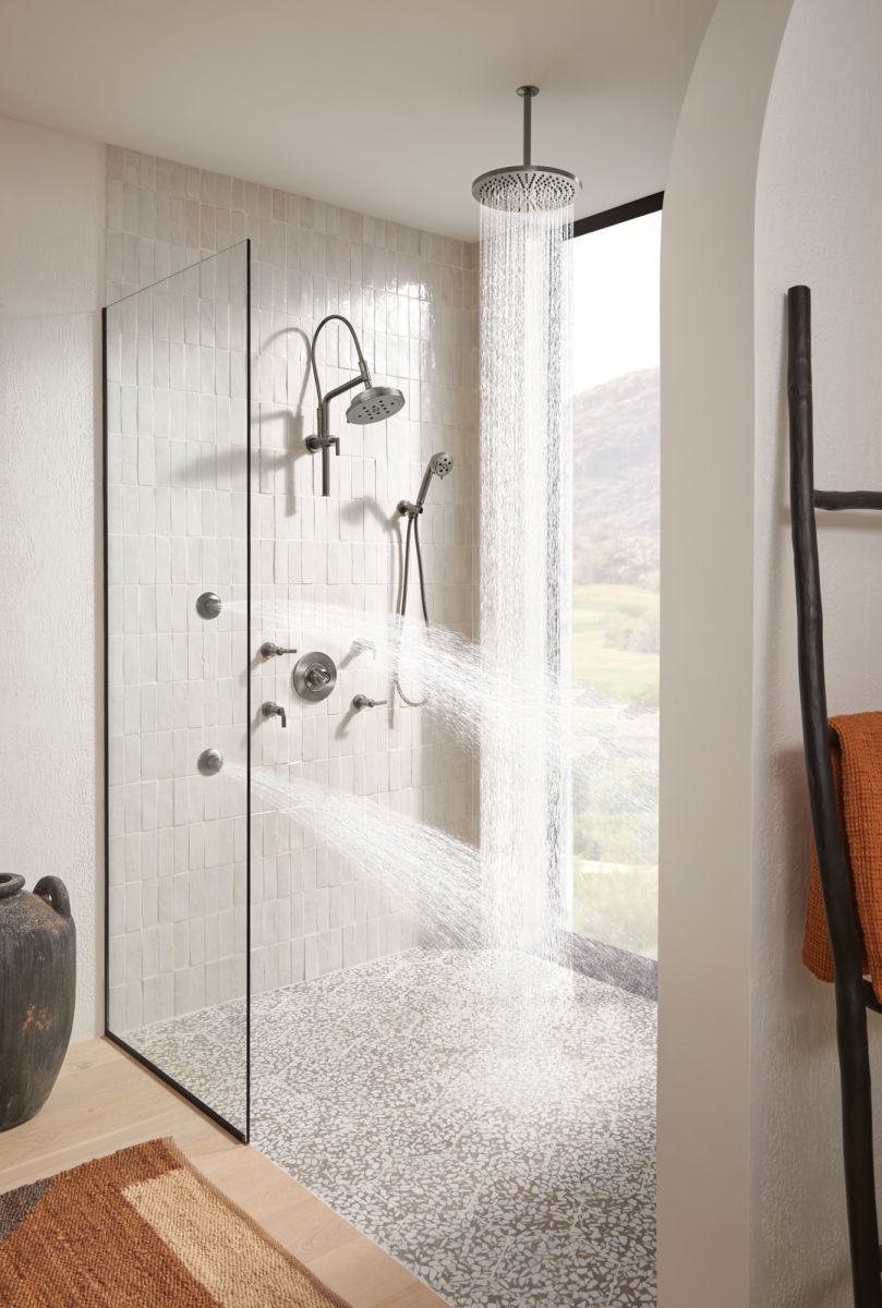 BRIZO Essential Shower 10" Ceiling Mount Shower Arm And Round Flange — Luxe Steel