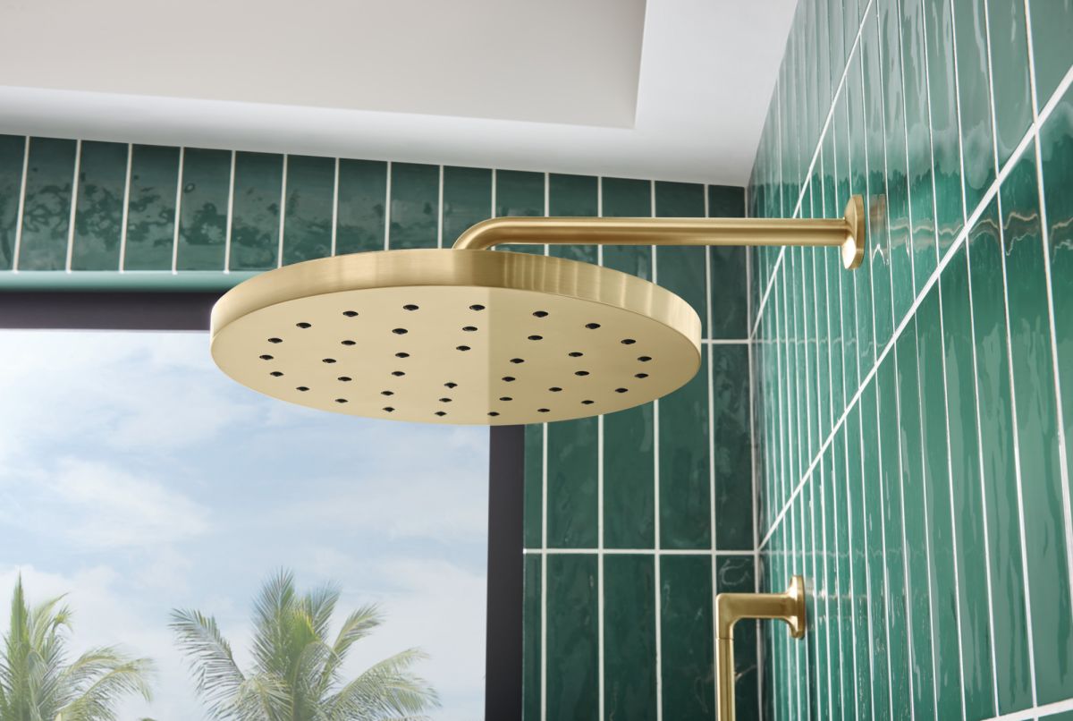 BRIZO Essential Shower 14” Linear Round H2OKINETIC Single-Function Raincan Shower Head 2.5 GPM — Luxe Gold