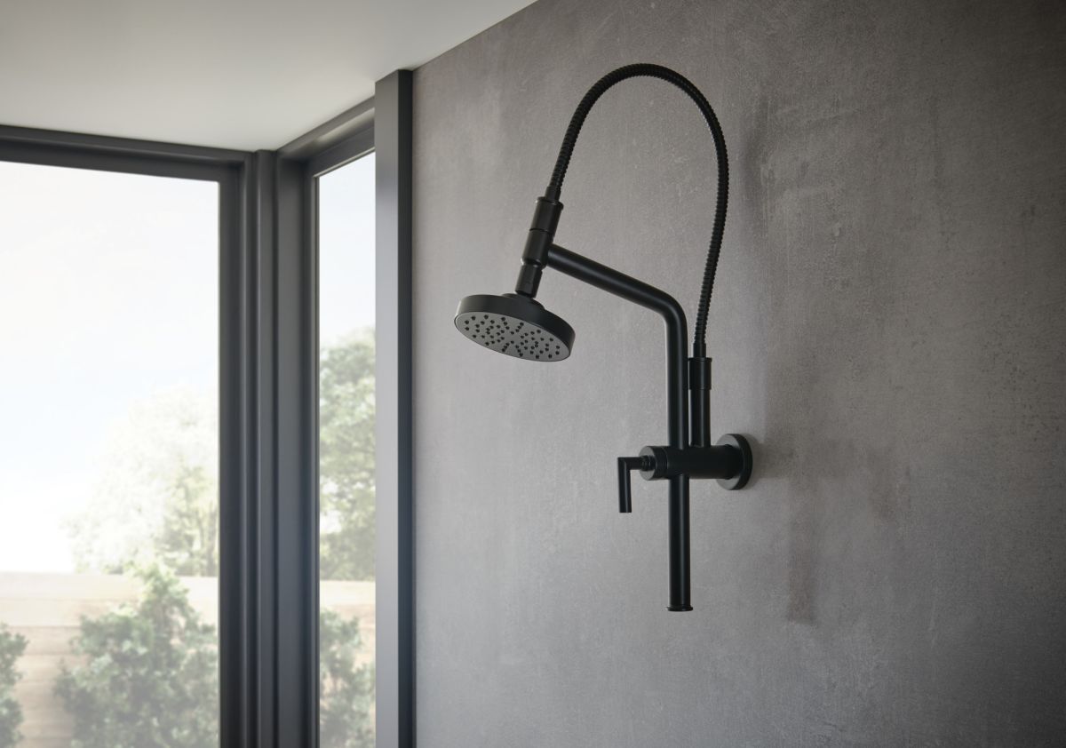 BRIZO Essential Shower 10 7/16" Linear Round Slide Bar Shower Arm And Flange — Matte Black