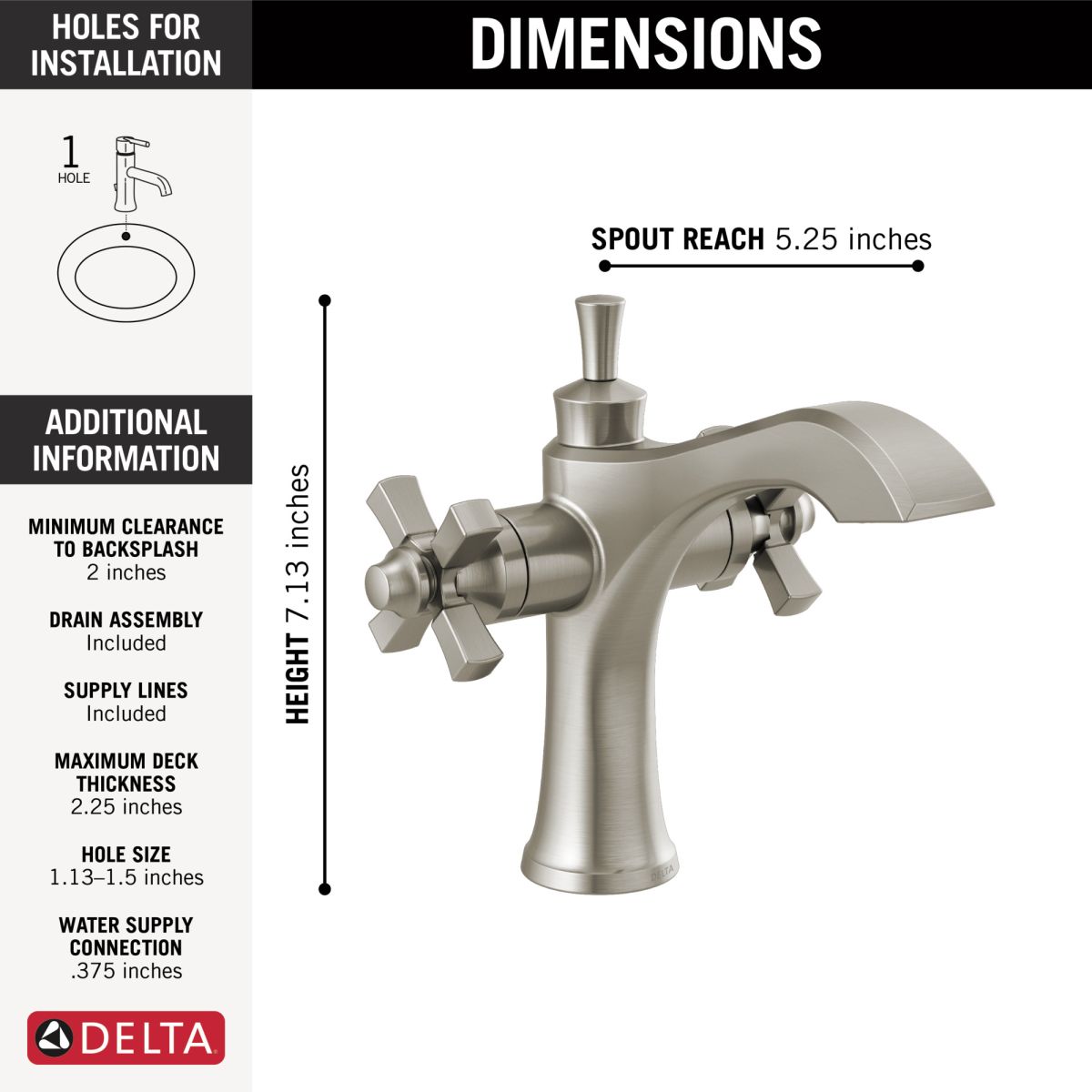 DELTA Dorval Two Handle Single Hole Monoblock Bathroom Faucet — Stainless
