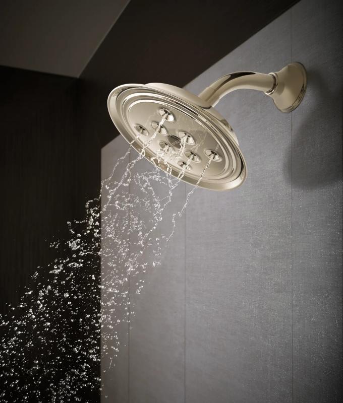 BRIZO Essential Shower 7" Classic Round H2Okinetic Single Function Wall Mount Showerhead — Polished Nickel