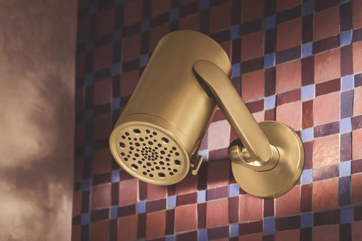 BRIZO Roccesco Multi-Function Sconce Wall Mount Shower Head with Jointed Shower Arm and Flange - 2.5 GPM — Luxe Gold
