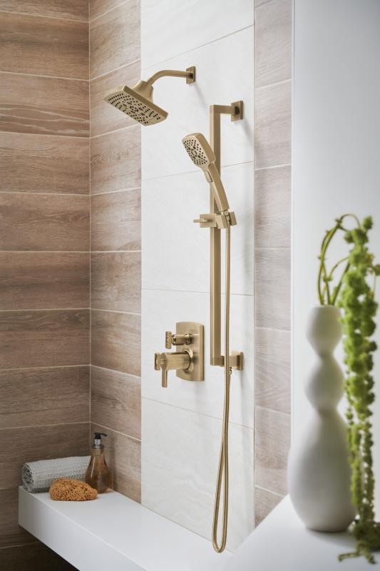 BRIZO Essential Shower 7" Linear Square H2Okinetic Multi-Function Wall Mount Shower Head - 2.5 GPM — Luxe Gold