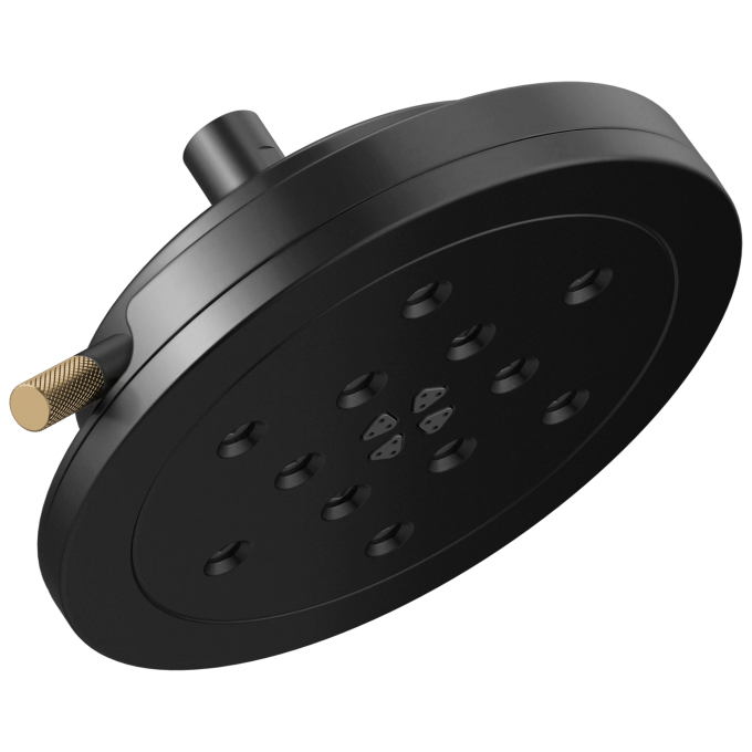 BRIZO Litze 8” H2Okinetic Round Multi-Function Wall Mount Showerhead — Matte Black/Luxe Gold