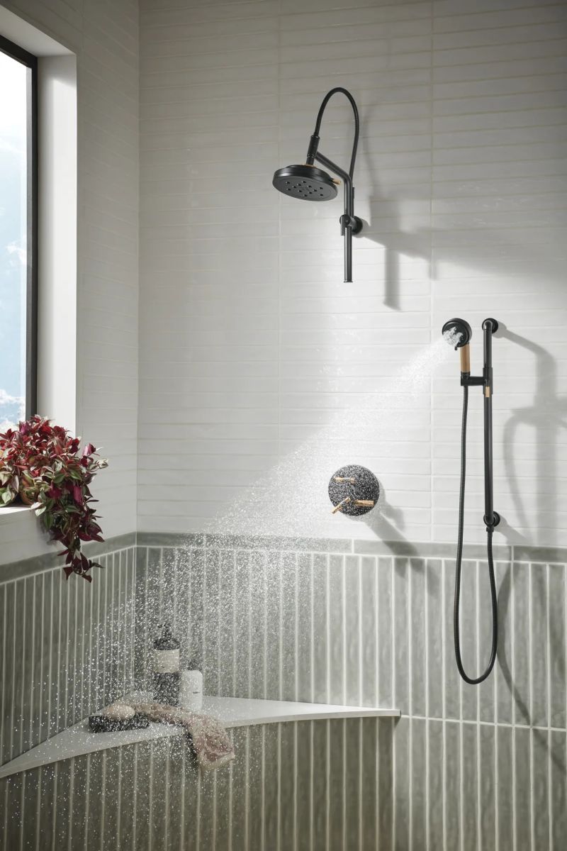 BRIZO Litze Slide Bar Handshower with H2OKINETIC Technology — Matte Black/Luxe Gold