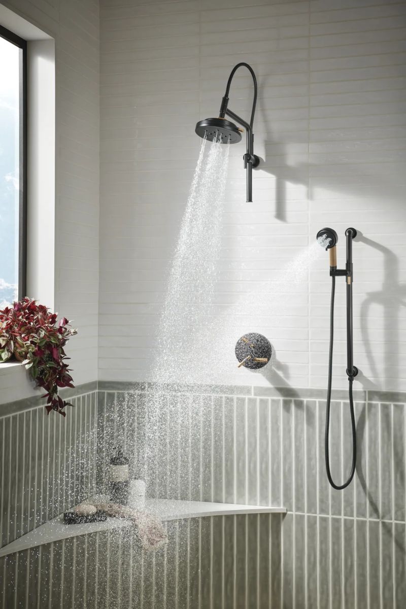 BRIZO Litze Slide Bar Handshower with H2OKINETIC Technology — Matte Black/Luxe Gold