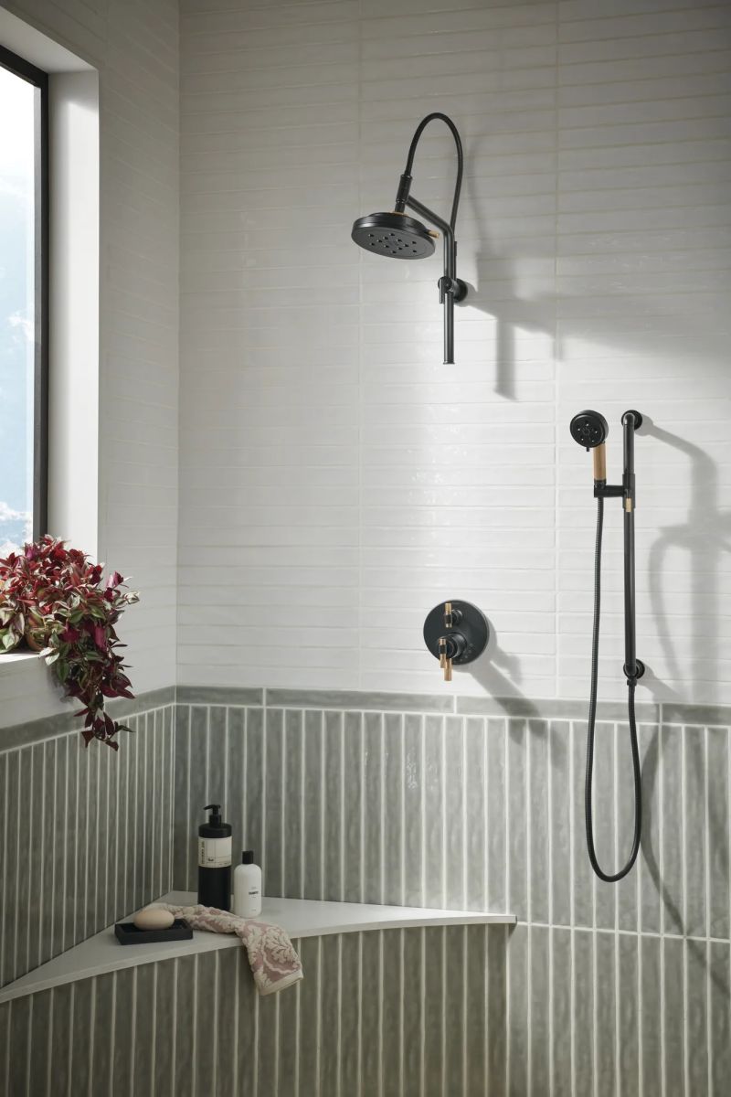 BRIZO Litze Slide Bar Handshower with H2OKINETIC Technology — Matte Black/Luxe Gold