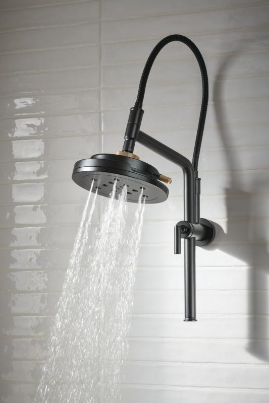 BRIZO Essential Shower 10 7/16" Linear Round Slide Bar Shower Arm And Flange — Matte Black