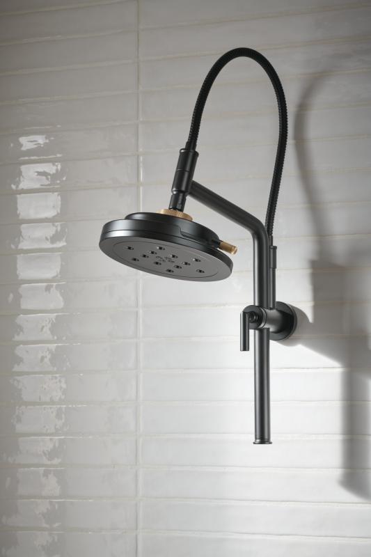 BRIZO Essential Shower 10 7/16" Linear Round Slide Bar Shower Arm And Flange — Matte Black