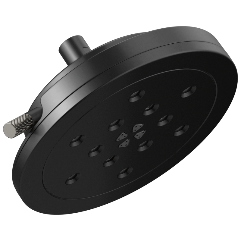 BRIZO Litze 8” H2Okinetic Round Multi-Function Wall Mount Showerhead — MATTE BLACK/LUXE STEEL