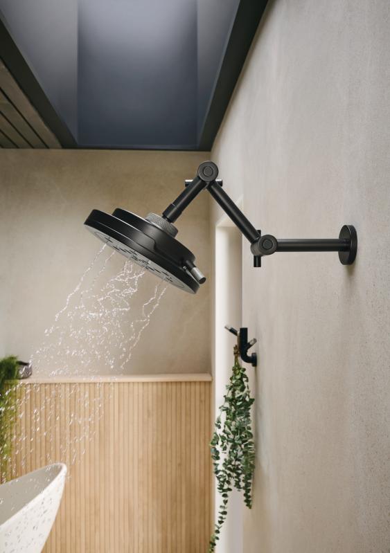 BRIZO Litze 8” H2Okinetic Round Multi-Function Wall Mount Showerhead — MATTE BLACK/LUXE STEEL
