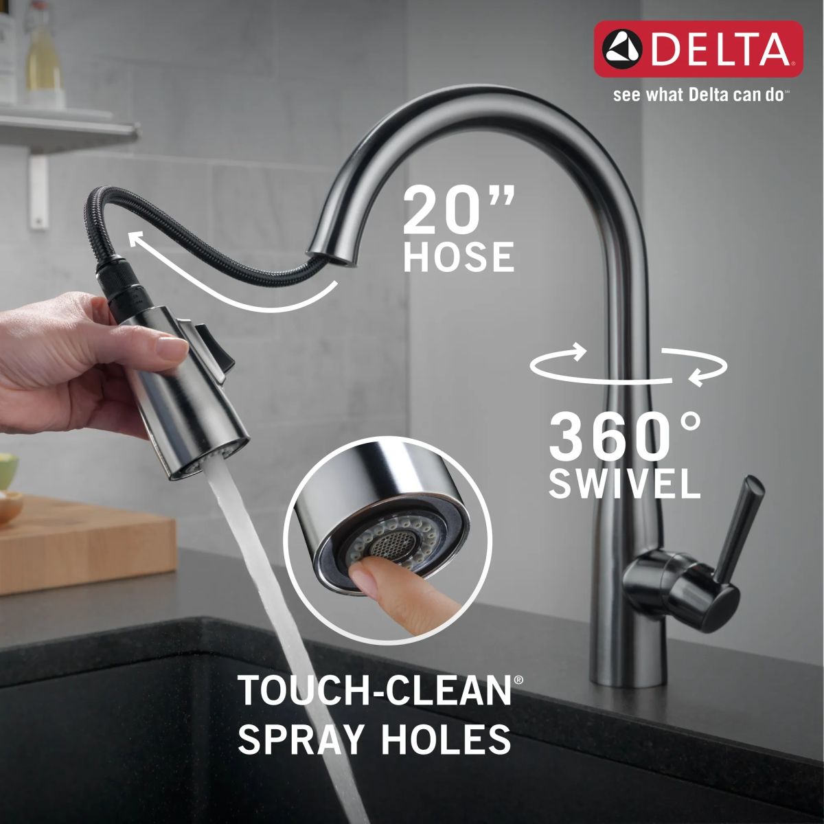 DELTA Essa Single Handle Pull-Down Kitchen Faucet — Arctic Stainless