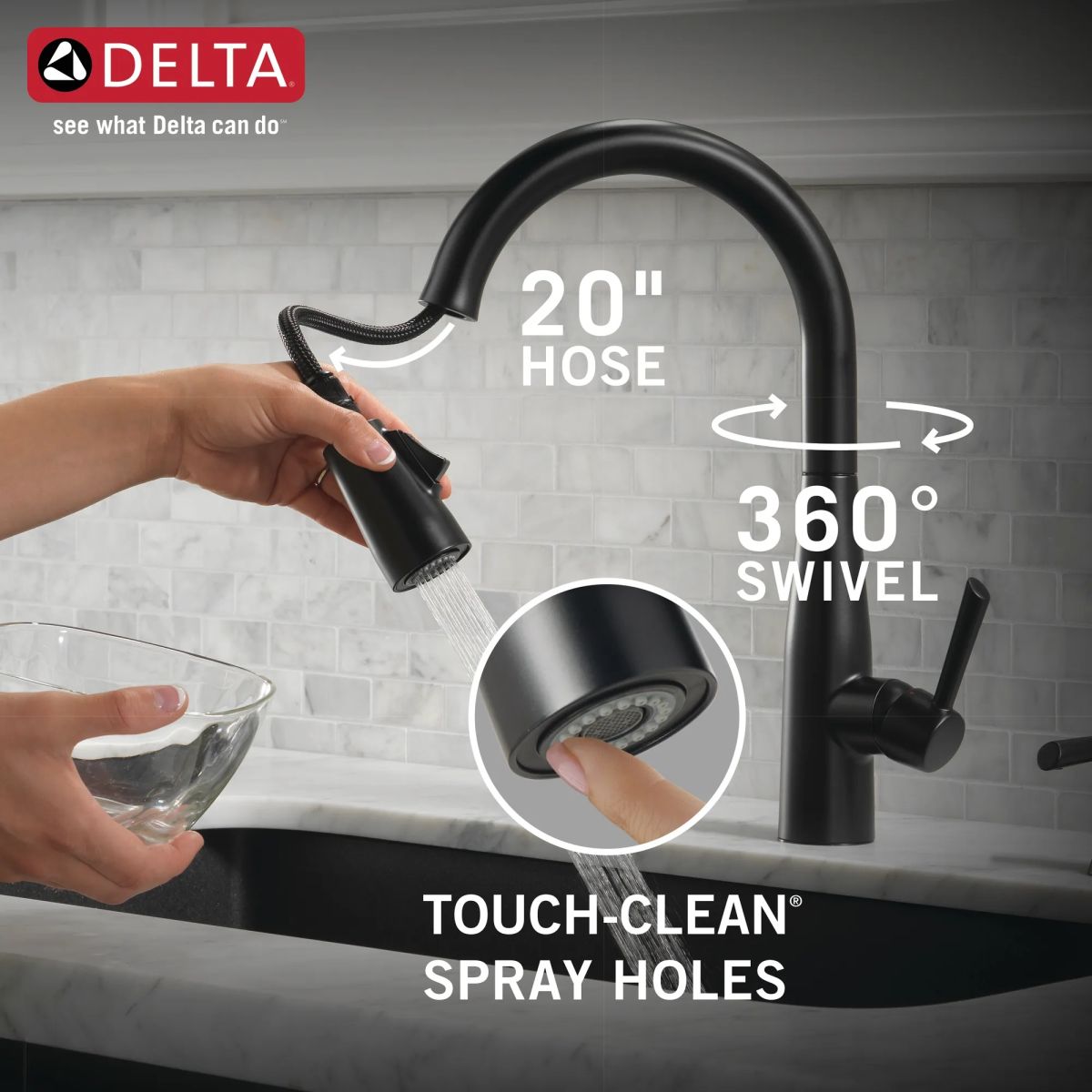 DELTA Essa Single Handle Pull-Down Kitchen Faucet — Matte Black