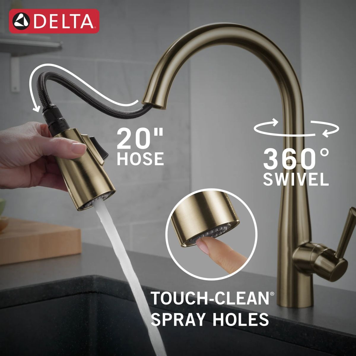 DELTA Essa Single Handle Pull-Down Kitchen Faucet — Champagne Bronze