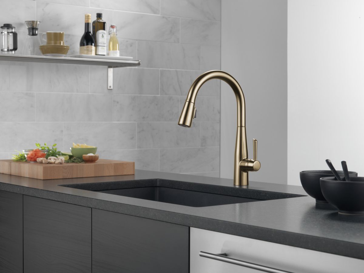 DELTA Essa Single Handle Pull-Down Kitchen Faucet — Champagne Bronze
