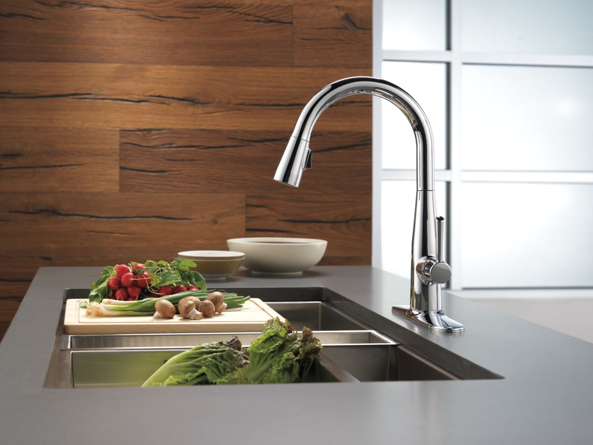DELTA Essa Single Handle Pull-Down Kitchen Faucet — Chrome