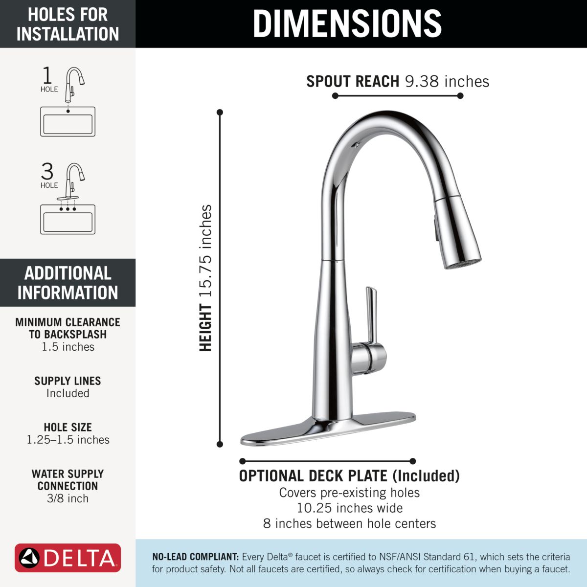 DELTA Essa Single Handle Pull-Down Kitchen Faucet — Chrome