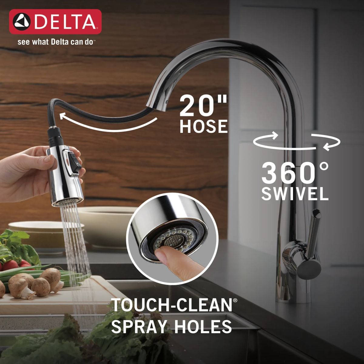 DELTA Essa Single Handle Pull-Down Kitchen Faucet — Chrome