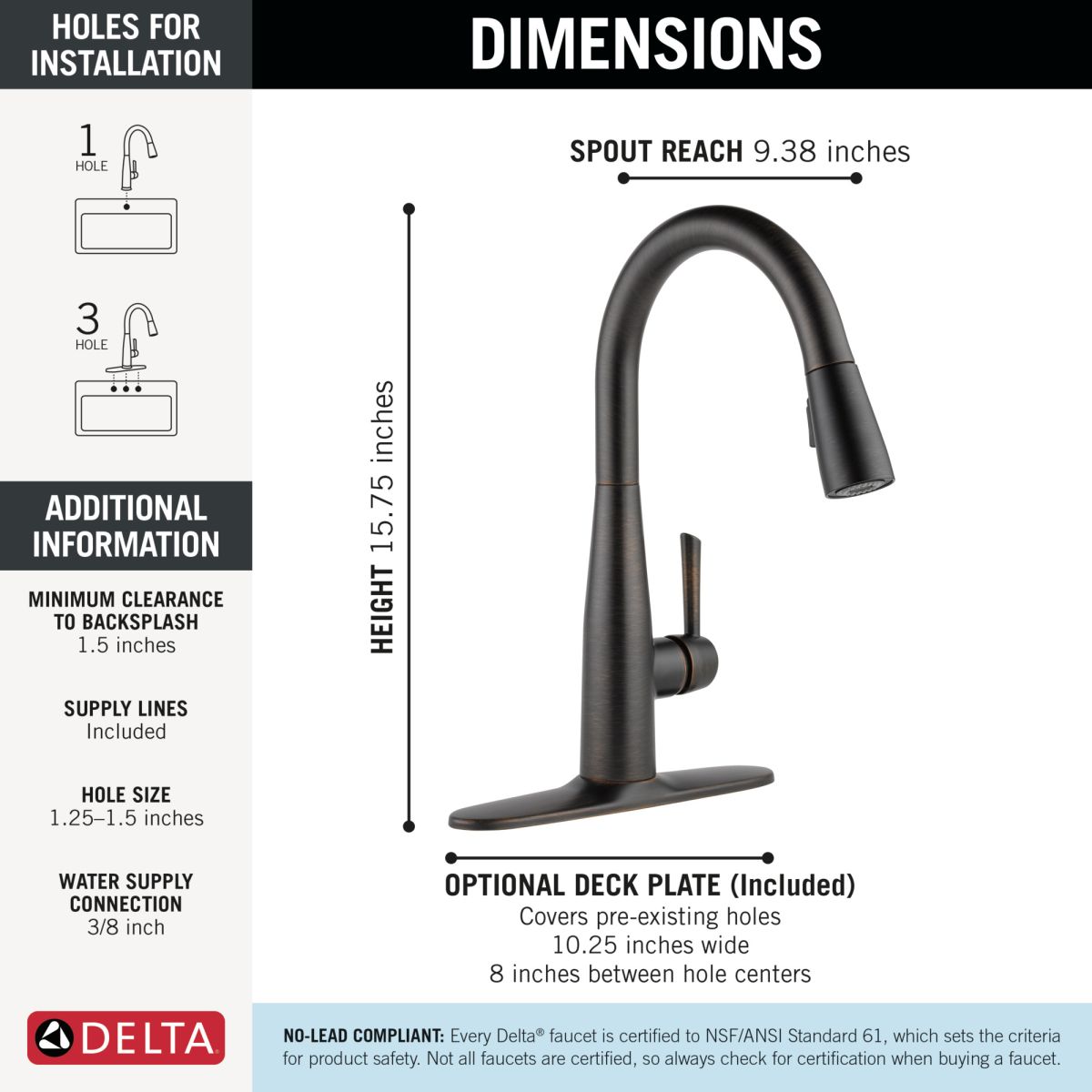 DELTA Essa Single Handle Pull-Down Kitchen Faucet — Venetian Bronze