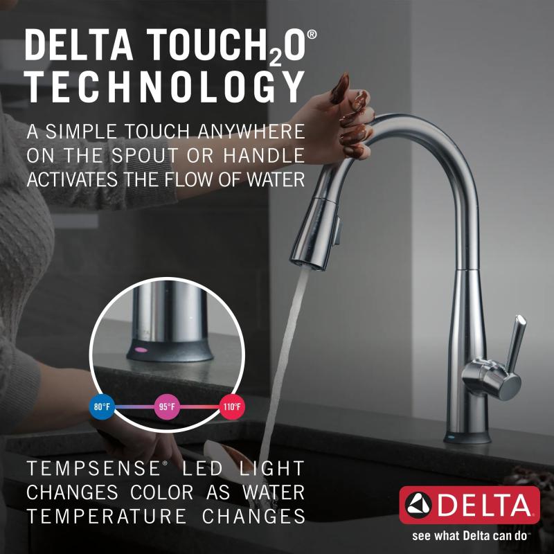 DELTA Essa Single Handle Pull-Down Kitchen Faucet with Touch2O Technology — Arctic Stainless