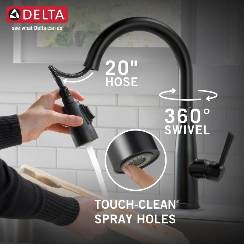 DELTA Essa Single Handle Pull-Down Kitchen Faucet with Touch2O Technology — Matte Black
