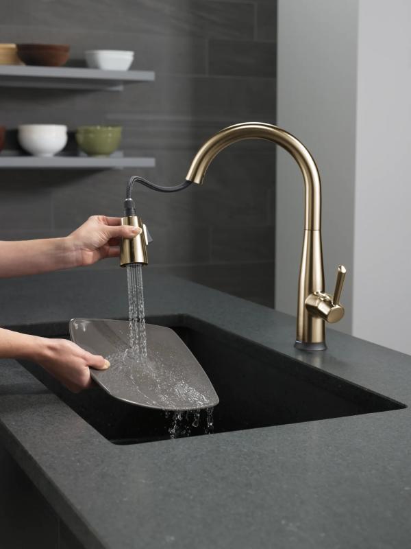 DELTA Essa Single Handle Pull-Down Kitchen Faucet with Touch2O Technology Technology — Champagne Bronze