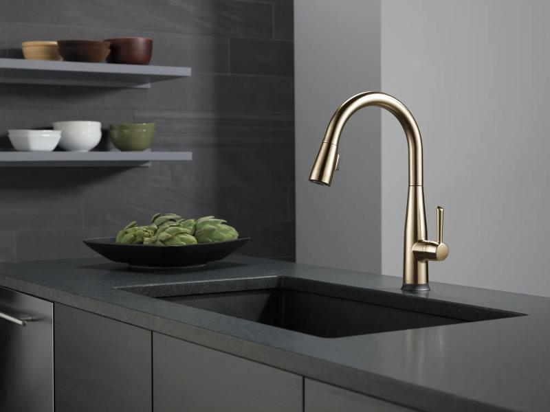 DELTA Essa Single Handle Pull-Down Kitchen Faucet with Touch2O Technology Technology — Champagne Bronze